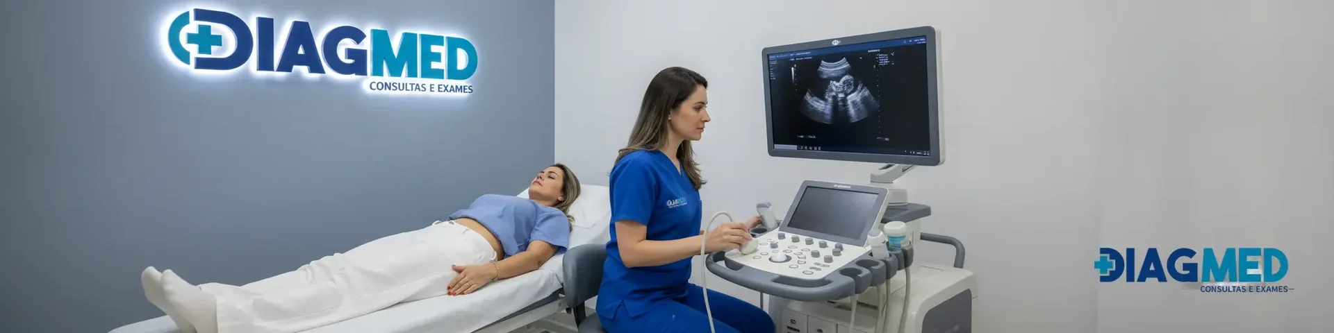 Fotografia profissional ilustrando medica atendendo paciente em ultrassom com foco em soluções inteligentes no nicho de outros.
